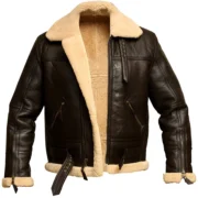 Mens Brown B3 RAF Aviator Bomber Shearling Real Sheepskin Leather Jacket