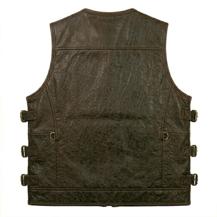 Brown Leather Tactical Vest Utility Utility Multi Pocket back