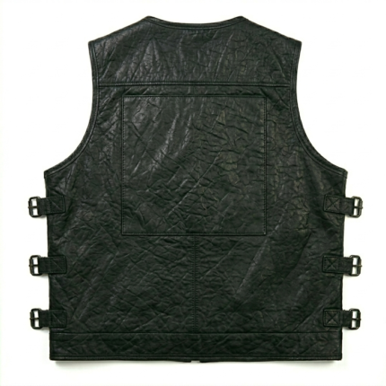 Mens Dark Green Leather Tracital Vest With Zipper Pocket