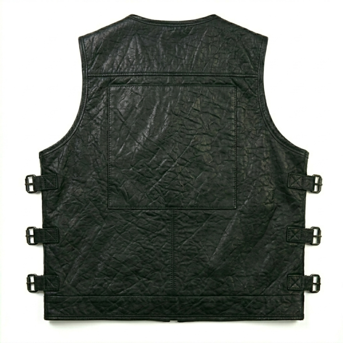 Mens Dark Green Leather Tracital Vest With Zipper Pocket