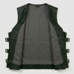 Mens Dark Green Leather Tracital Vest With Zipper Pocket