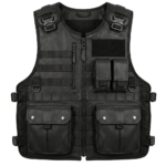 Mens Black Leather Tracital Vest With Tactical Utility Pockets Design
