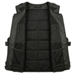 Mens Black Leather Tracital Vest With Tactical Utility Pockets Design