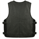 Mens Black Leather Tracital Vest With Tactical Utility Pockets Design