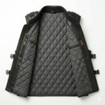 Men’s Black Premium Leather Tactical Vest – Multi-Pocket Utility Biker Vest with Quilted Inner Lining