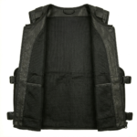 Men’s black tactical leather vest with mesh and buckle pockets inner view