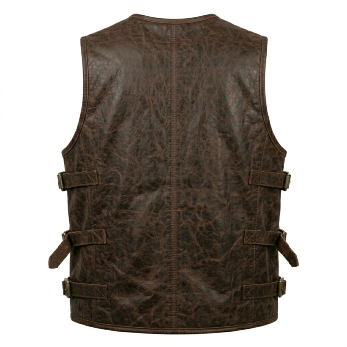 Brown Leather Tactical Vest Utility Utility Multi Pocket back