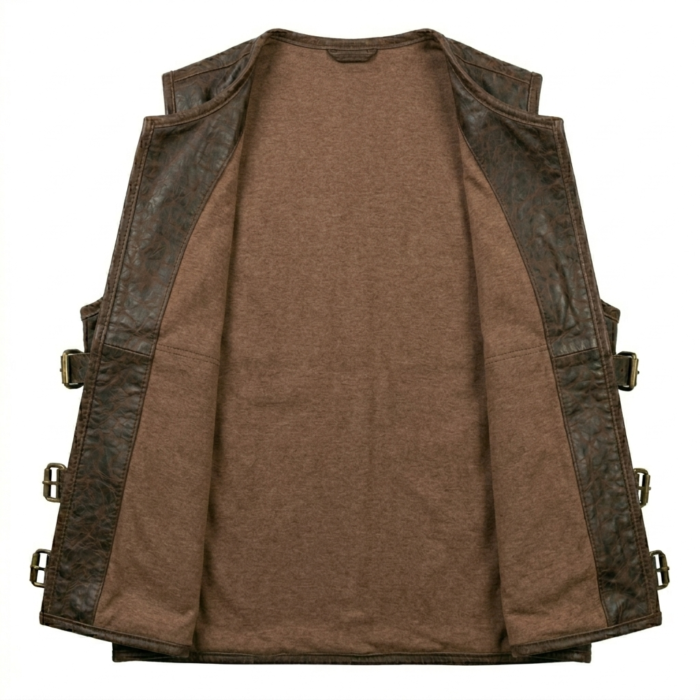 Brown Leather Tactical Vest Utility Utility Multi Pocket inner