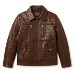 Premium Kids Brown Crocodile Leather Jacket | Blackstone Jackets
