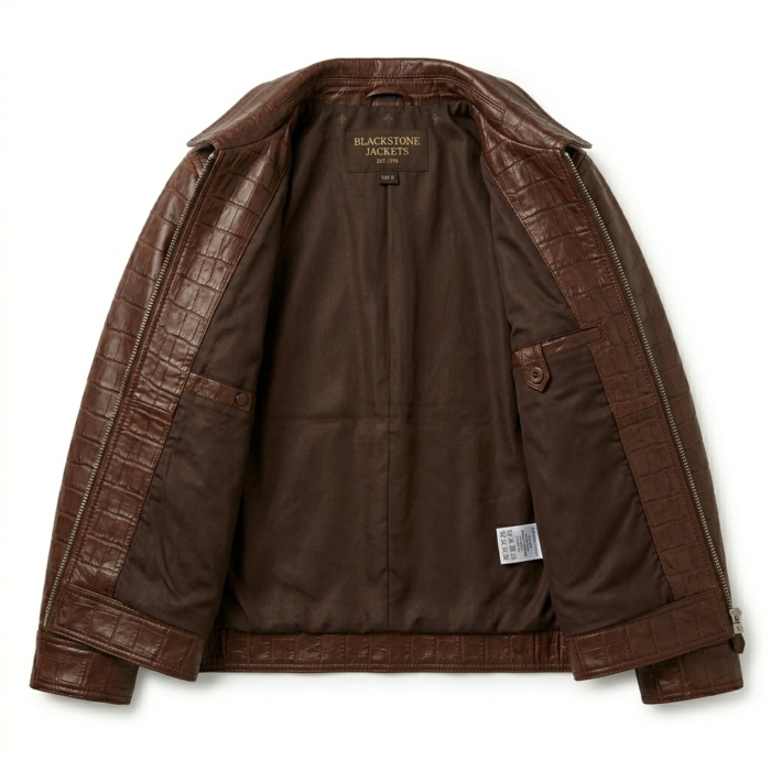 Premium Kids Brown Crocodile Leather Jacket | Blackstone Jackets