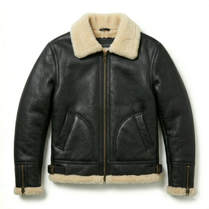 Men's Premium Black Shearling Leather Jacket | Blackstone Jacket
