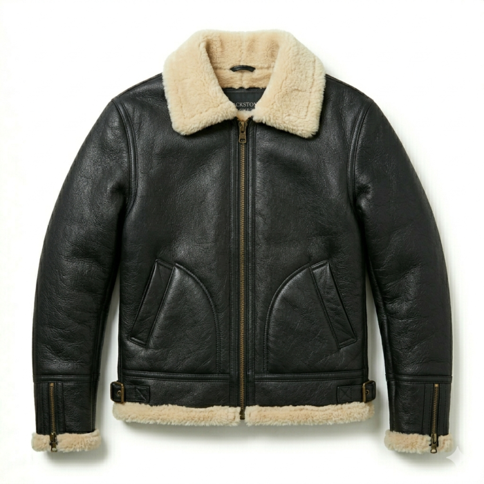 Men's Premium Black Shearling Leather Jacket | Blackstone Jacket