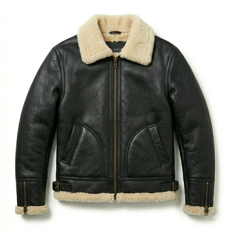 Men's Premium Black Shearling Leather Jacket | Blackstone Jacket