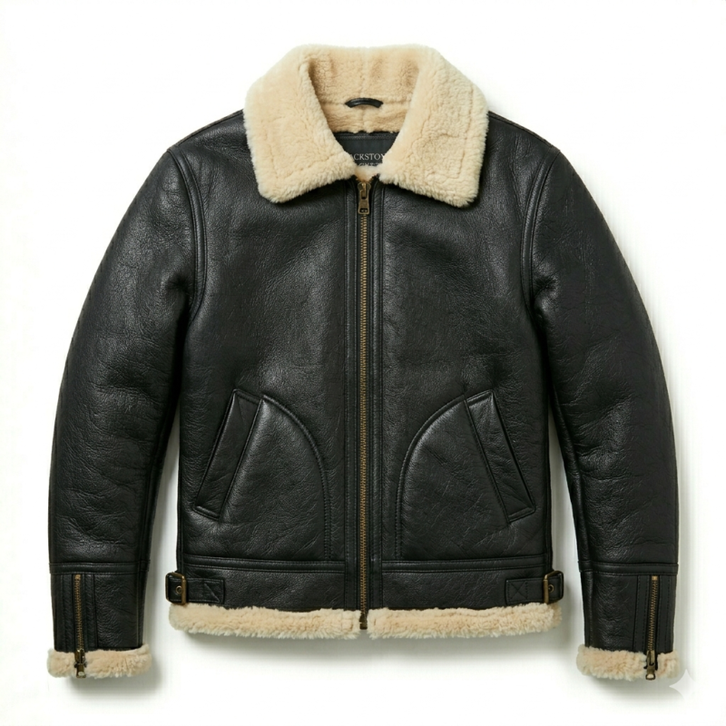 Men's Premium Black Shearling Leather Jacket | Blackstone Jacket