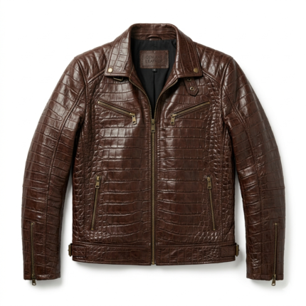 Premium Brown Crocodile Leather Jacket - Genuine Blackstone Style