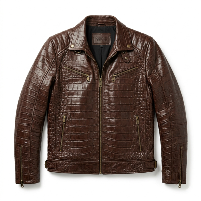 Premium Brown Crocodile Leather Jacket - Genuine Blackstone Style
