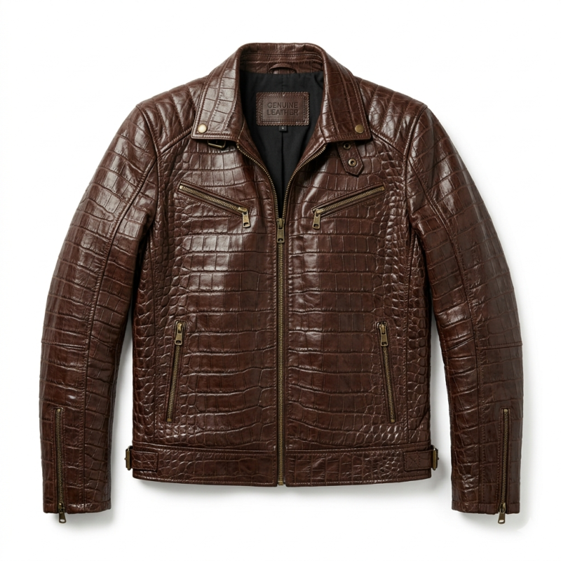 Premium Brown Crocodile Leather Jacket - Genuine Blackstone Style