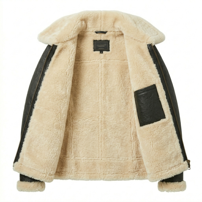 Premium Women’s Shearling Jacket Black Leather & Faux Fur Biker - Blackstone Jackets - Image 3