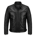 black crocodile embossed leather jacket