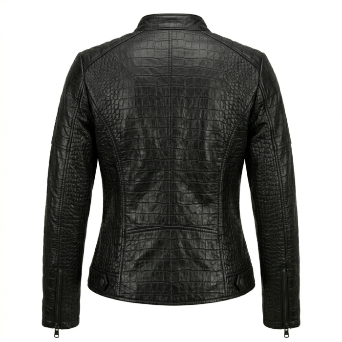 Women's Premium Black Crocodile Embossed Leather Jacket – Blackstone Jackets - Image 2