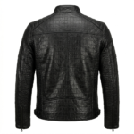 black crocodile embossed leather jacket
