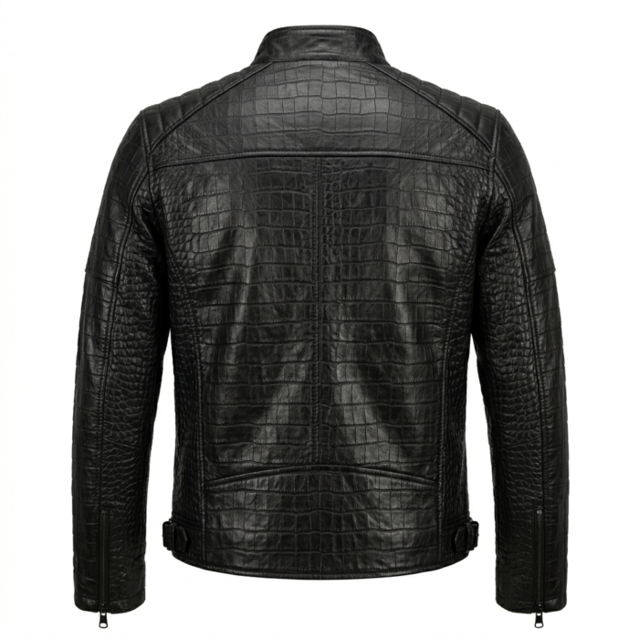 black crocodile embossed leather jacket