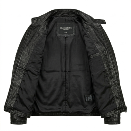 black crocodile embossed leather jacket