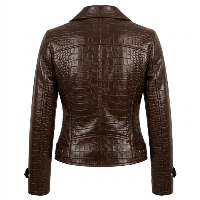 Premium Women’s Brown Crocodile Leather Jacket | Blackstone Jacket