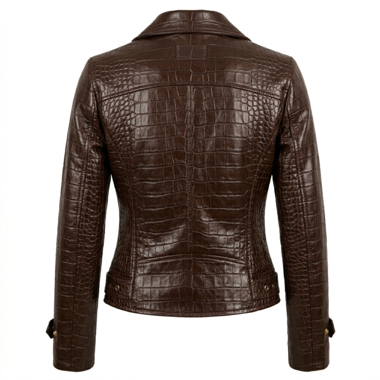 Premium Women’s Brown Crocodile Leather Jacket | Blackstone Jacket