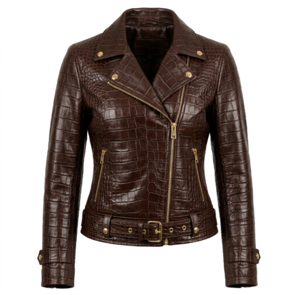 Premium Women’s Brown Crocodile Leather Jacket | Blackstone Jacket