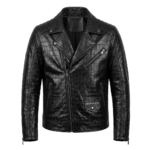 Luxury Men's Black Crocodile Embossed Leather Biker Jacket Blackstone Jackets