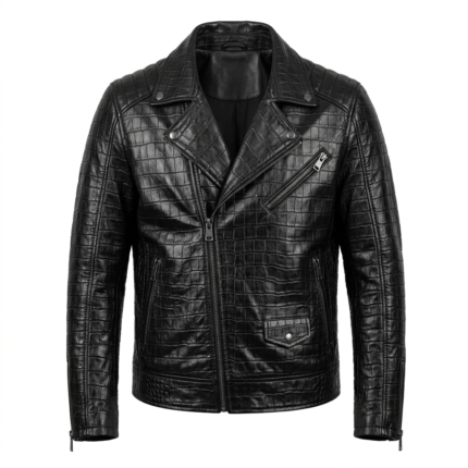 Luxury Men's Black Crocodile Embossed Leather Biker Jacket Blackstone Jackets