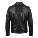 Luxury Men's Black Crocodile Embossed Leather Biker Jacket Blackstone Jackets Back View