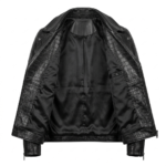 Luxury Men's Black Crocodile Embossed Leather Biker Jacket Blackstone Jackets Inner View