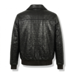 Luxury Men's Black Crocodile Embossed Leather Bomber Jacket Blackstone Jackets Back View