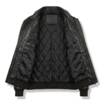 Luxury Men's Black Crocodile Embossed Leather Bomber Jacket Blackstone Jackets Inner View