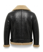Luxury Men's Black Crocodile Embossed Leather Shearling Jacket Blackstone Jackets Back View