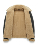 Luxury Men's Black Crocodile Embossed Leather Shearling Jacket Blackstone Jackets Inner View