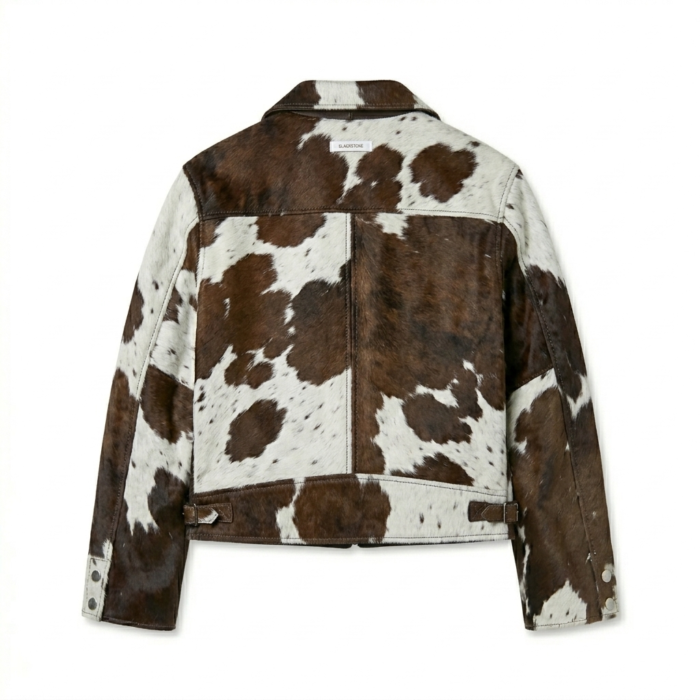 Luxury Monochrome Cow Print Pony Hair Leather Jacket Blackstone Jackets