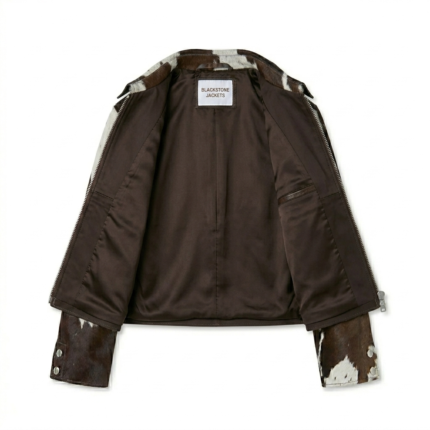Luxury Monochrome Cow Print Pony Hair Leather Jacket Blackstone Jackets