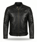 Men's Premium Black Crocodile Embossed Leather Jacket Blackstone Jackets