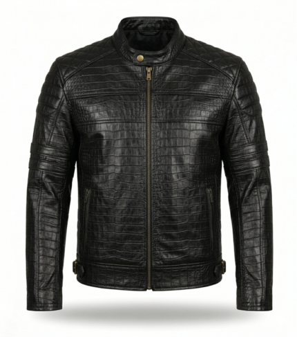 Men's Premium Black Crocodile Embossed Leather Jacket Blackstone Jackets