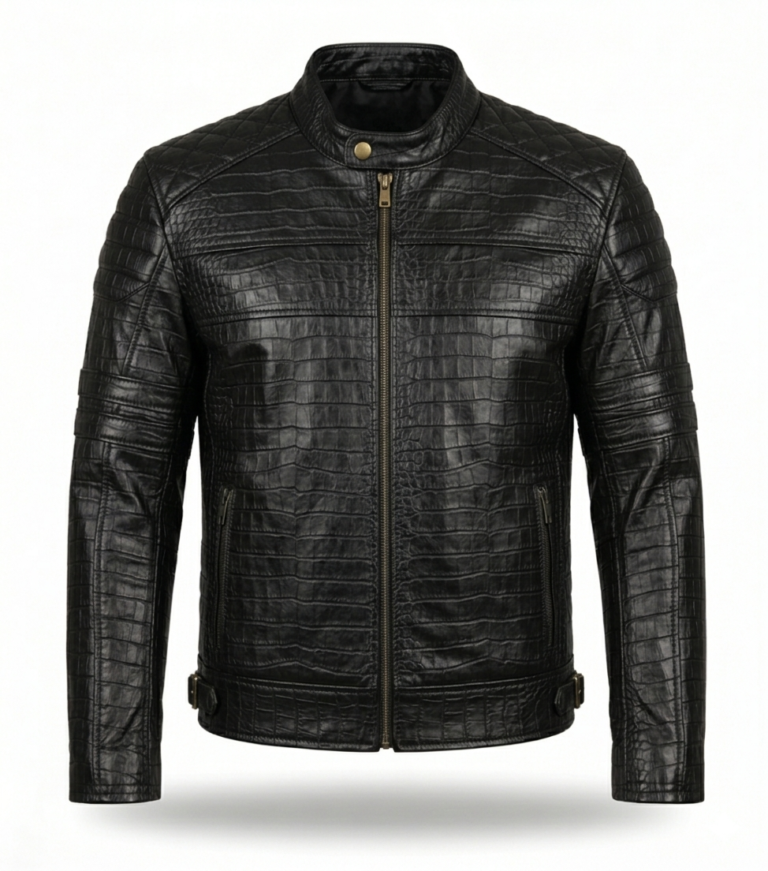 Men's Premium Black Crocodile Embossed Leather Jacket Blackstone Jackets
