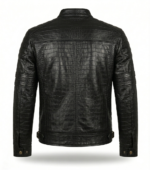 Men's Premium Black Crocodile Embossed Leather Jacket Blackstone Jackets Back View