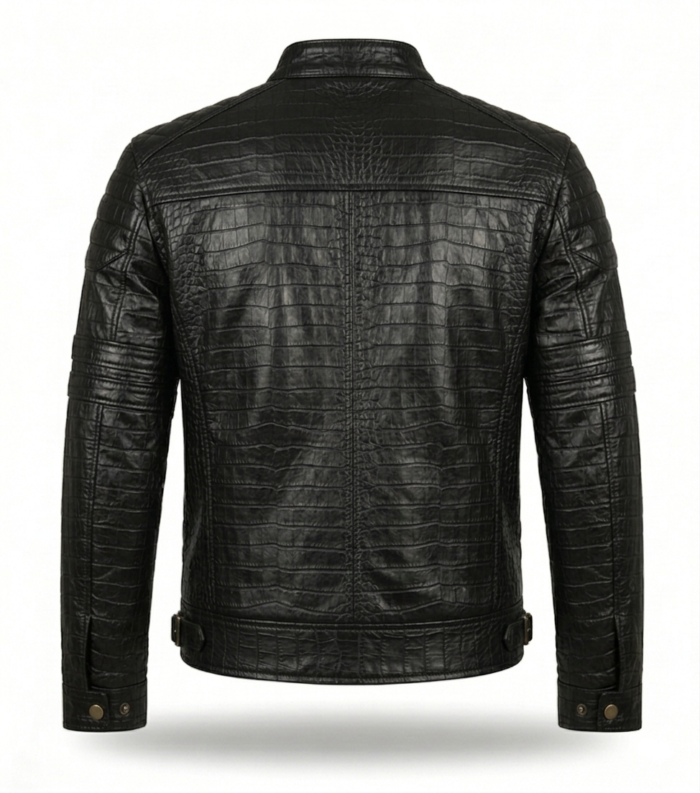 Men's Premium Black Crocodile Embossed Leather Jacket Blackstone Jackets Back View