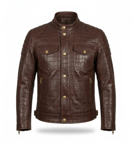 Men's Premium Brown Crocodile Embossed Leather Jacket Blackstone Jackets