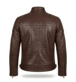 Men's Premium Brown Crocodile Embossed Leather Jacket Blackstone Jackets Back View