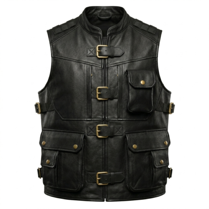 Men’s Tactical Black Leather Vest