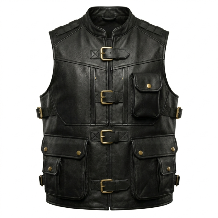 Men’s Tactical Black Leather Vest