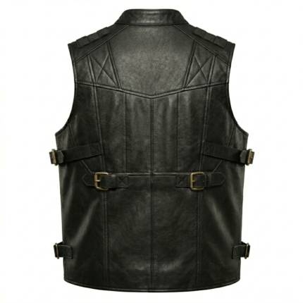 Men’s Tactical Black Leather Vest inside